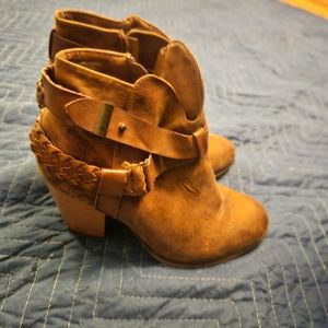 XOXO Camel Leather Heeled Boot with Buckle